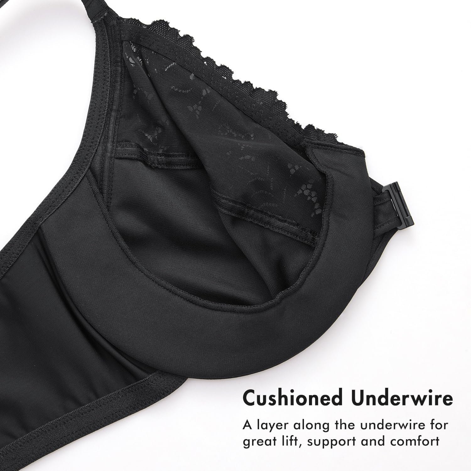 image:imageDELIMIRA Womens Racerback Front Closure Bras Lace Plus Size Full Coverage Underwire Unlined Support BraBlack