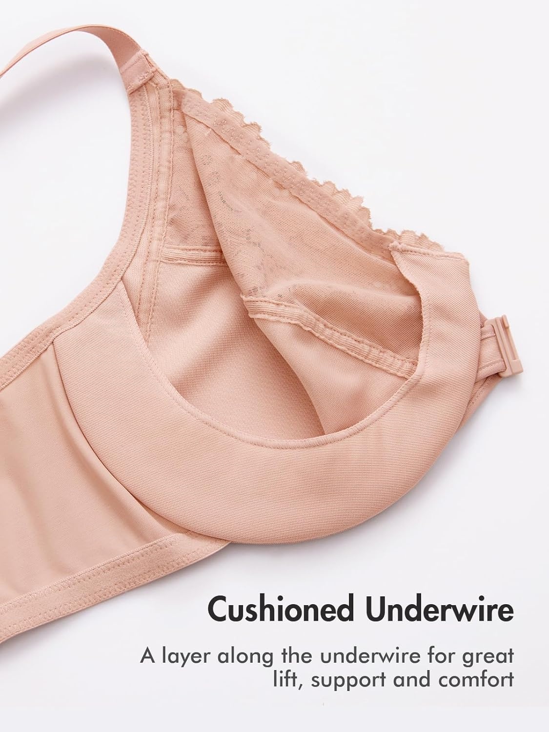 image:imageDELIMIRA Womens Racerback Front Closure Bras Lace Plus Size Full Coverage Underwire Unlined Support BraBlush Beige