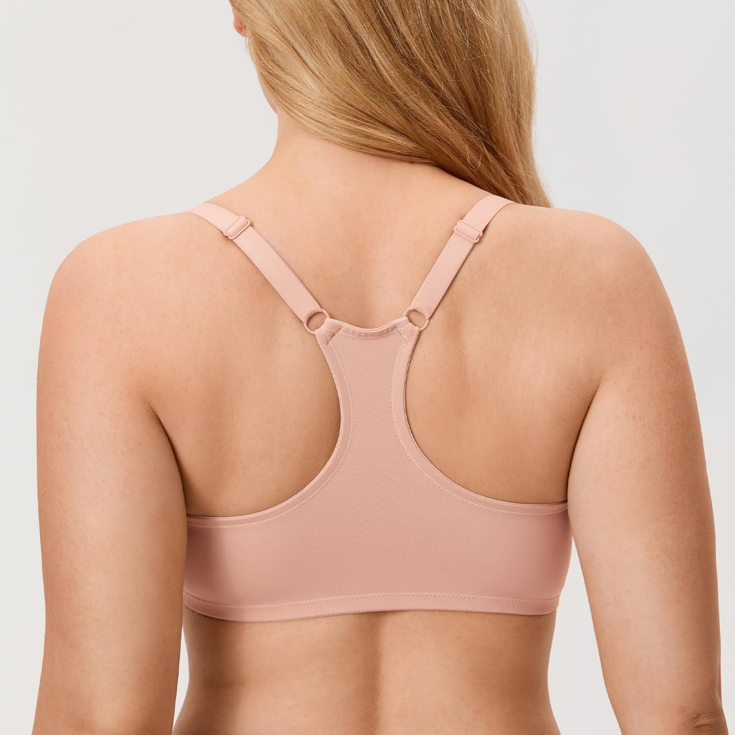 image:imageDELIMIRA Womens Racerback Front Closure Bras Lace Plus Size Full Coverage Underwire Unlined Support BraBlush Beige