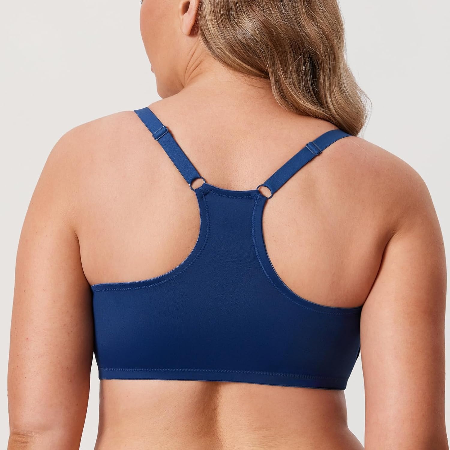 image:imageDELIMIRA Womens Racerback Front Closure Bras Lace Plus Size Full Coverage Underwire Unlined Support BraNightfall Blue