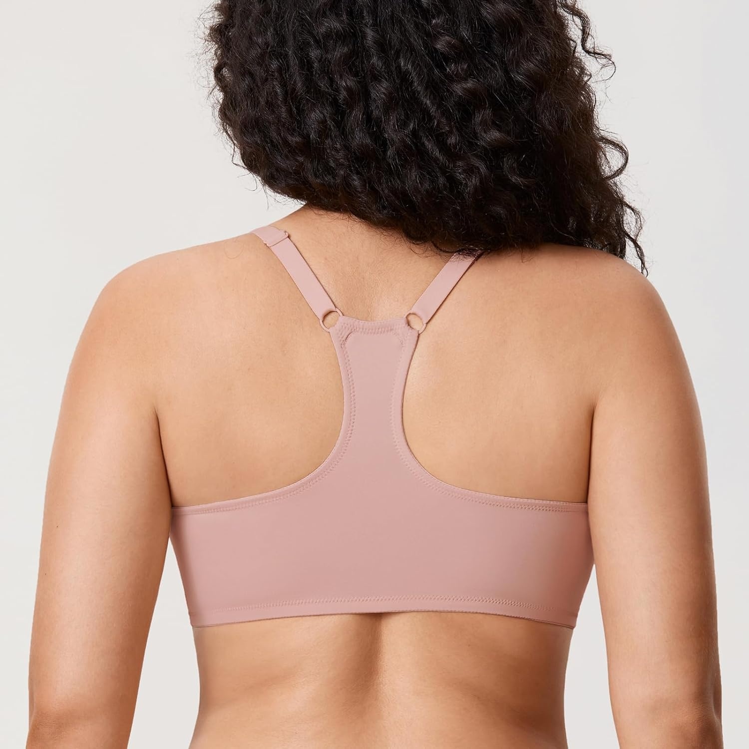image:imageDELIMIRA Womens Racerback Front Closure Bras Lace Plus Size Full Coverage Underwire Unlined Support BraRose Smoked