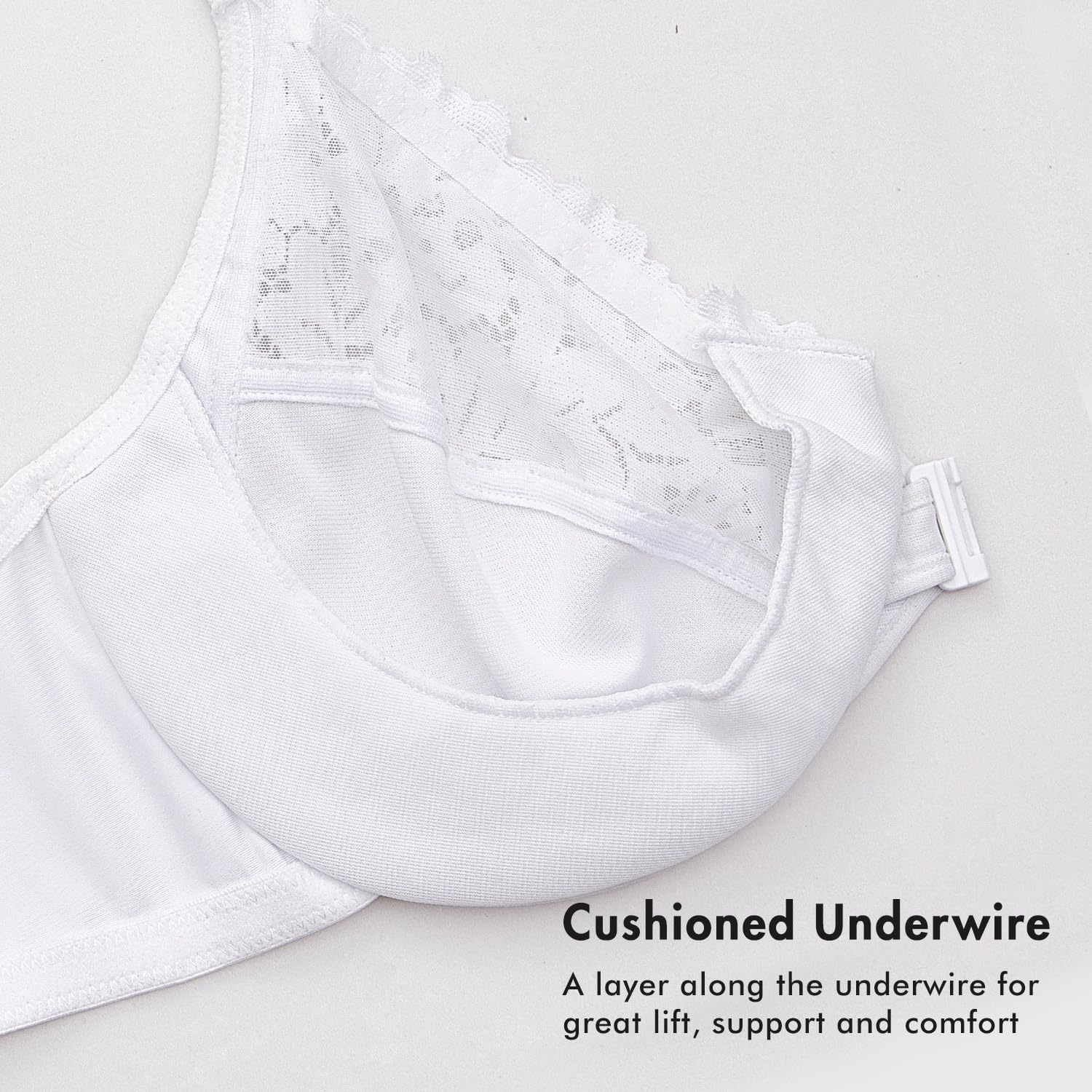 image:imageDELIMIRA Womens Racerback Front Closure Bras Lace Plus Size Full Coverage Underwire Unlined Support BraWhite