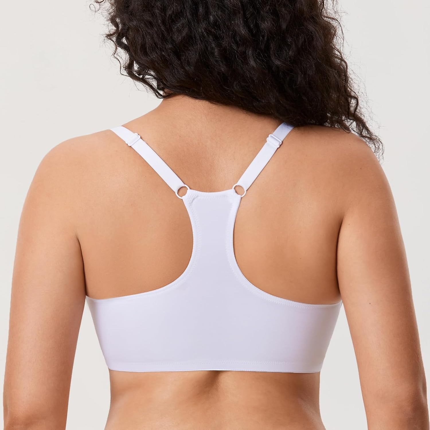 image:imageDELIMIRA Womens Racerback Front Closure Bras Lace Plus Size Full Coverage Underwire Unlined Support BraWhite