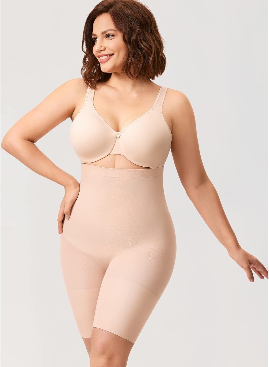 image:imageDELIMIRA Womens Shapewear Shorts Tummy Control Plus Size High Waisted Panties High Compression Thigh SlimmerBeige