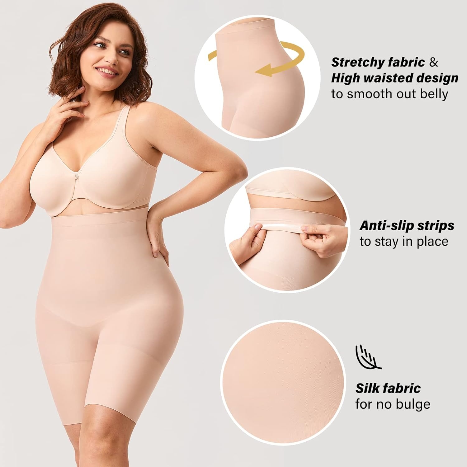 image:imageDELIMIRA Womens Shapewear Shorts Tummy Control Plus Size High Waisted Panties High Compression Thigh SlimmerBlack