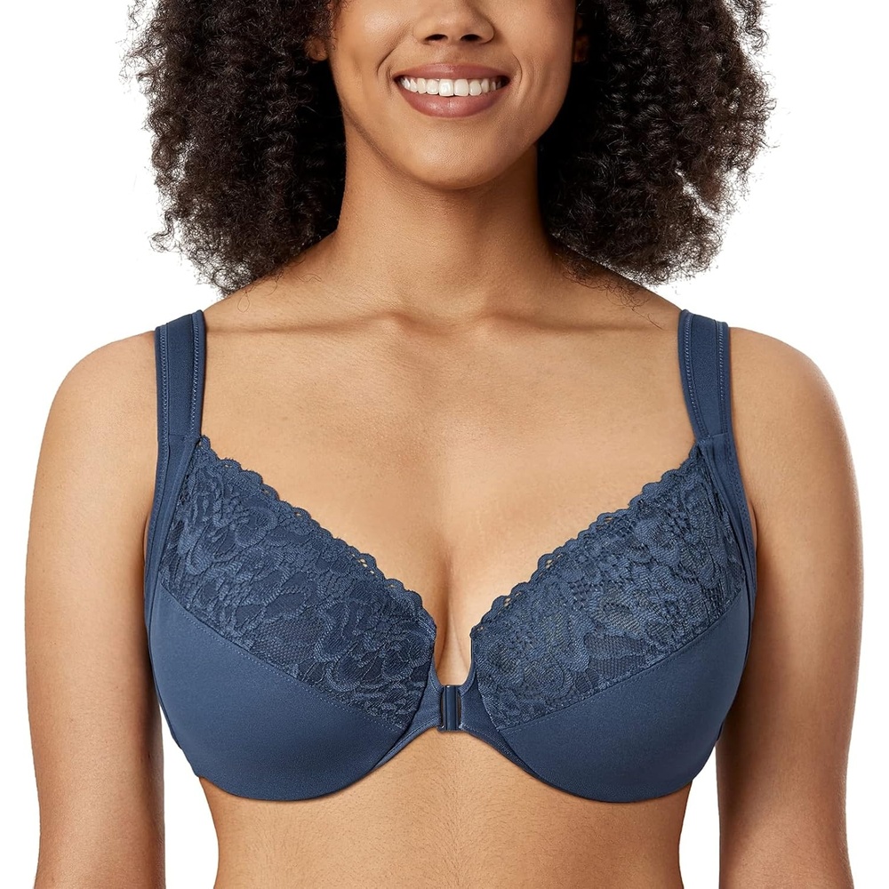 image:imageDELIMIRA Womens Front Closure Bras Plus Size Full Coverage Underwire Unlined Supportive Lace BraSargasso