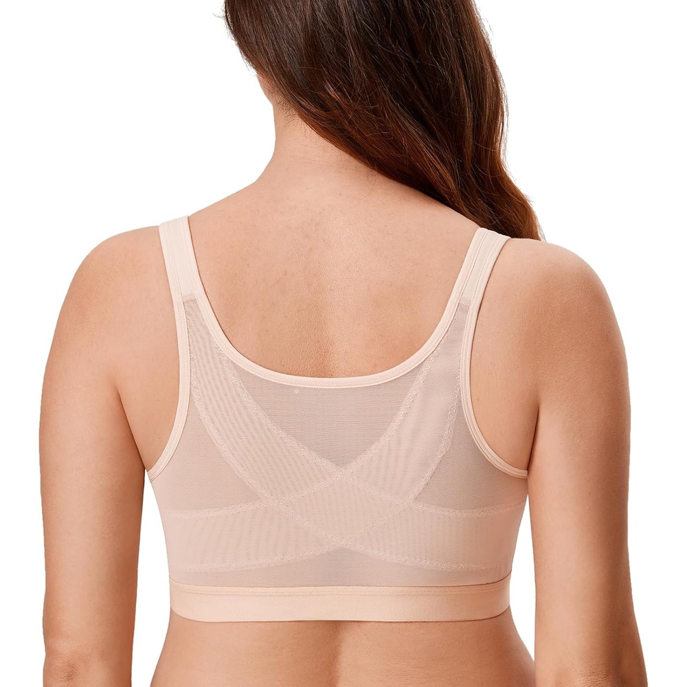image:imageDELIMIRA Womens Front Closure Bras Posture Full Coverage No Underwire Unlined Back Support BraBeige
