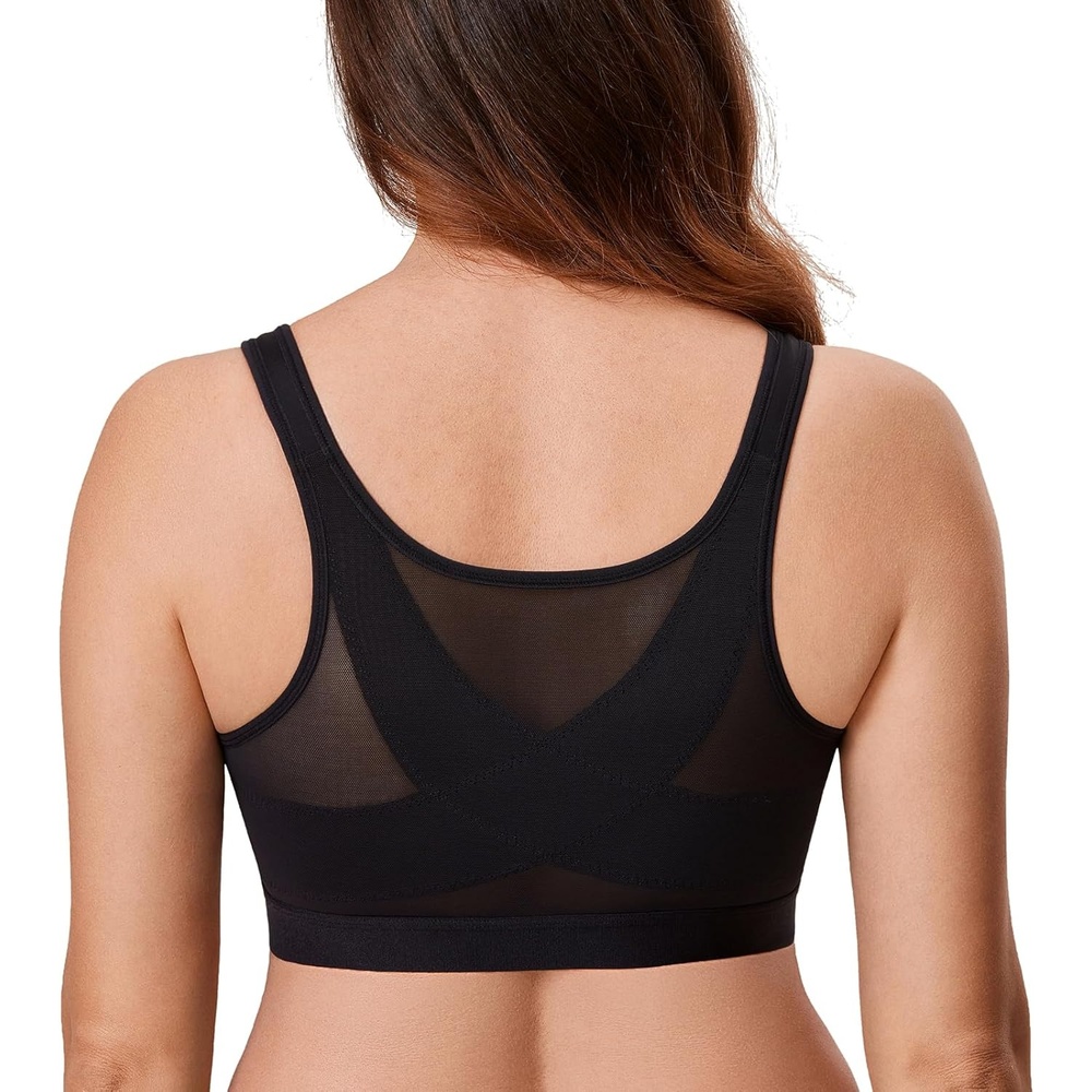 image:imageDELIMIRA Womens Front Closure Bras Posture Full Coverage No Underwire Unlined Back Support BraBlack