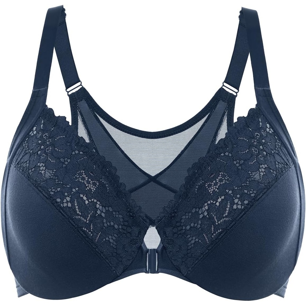 image:imageDELIMIRA Womens Front Closure Bras Posture Full Coverage Plus Size Lace Underwire Unlined BraSargasso