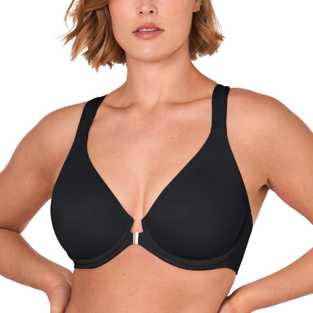 image:imageDELIMIRA Womens Front Closure Full Coverage Bras Plus Size Underwire Racerback Supportive Plunge Unlined BraBlack