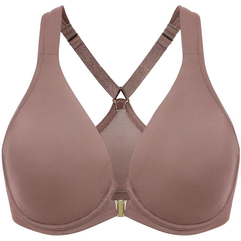 image:imageDELIMIRA Womens Front Closure Full Coverage Bras Plus Size Underwire Racerback Supportive Plunge Unlined BraBrown Purple