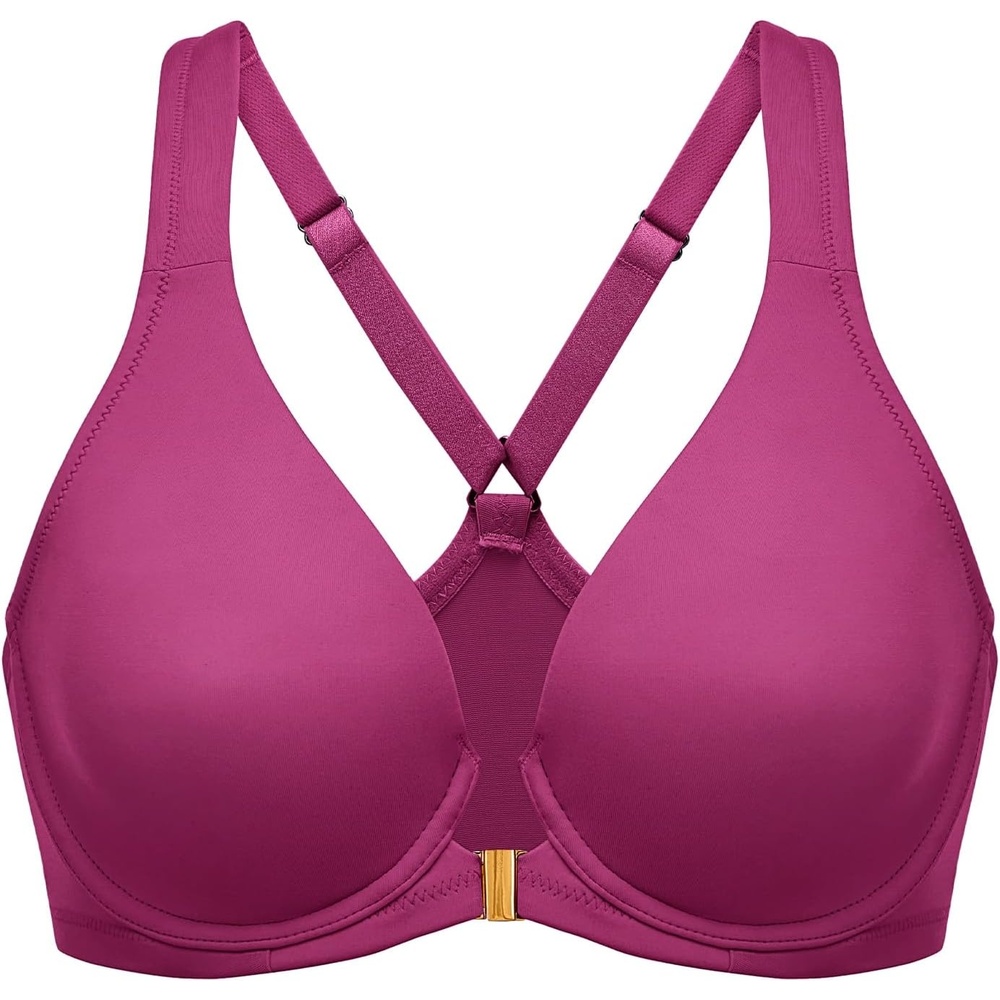 image:imageDELIMIRA Womens Front Closure Full Coverage Bras Plus Size Underwire Racerback Supportive Plunge Unlined BraMagenta Purple