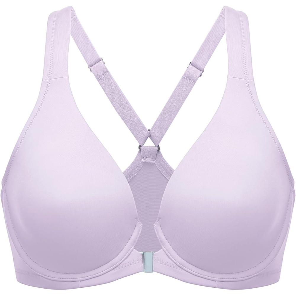 image:imageDELIMIRA Womens Front Closure Full Coverage Bras Plus Size Underwire Racerback Supportive Plunge Unlined BraOrchid Hush