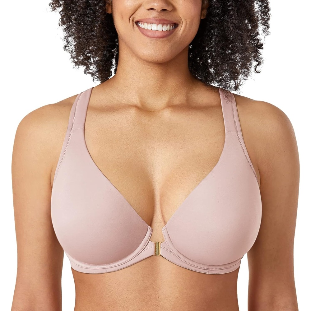 image:imageDELIMIRA Womens Front Closure Full Coverage Bras Plus Size Underwire Racerback Supportive Plunge Unlined BraRose Smoked