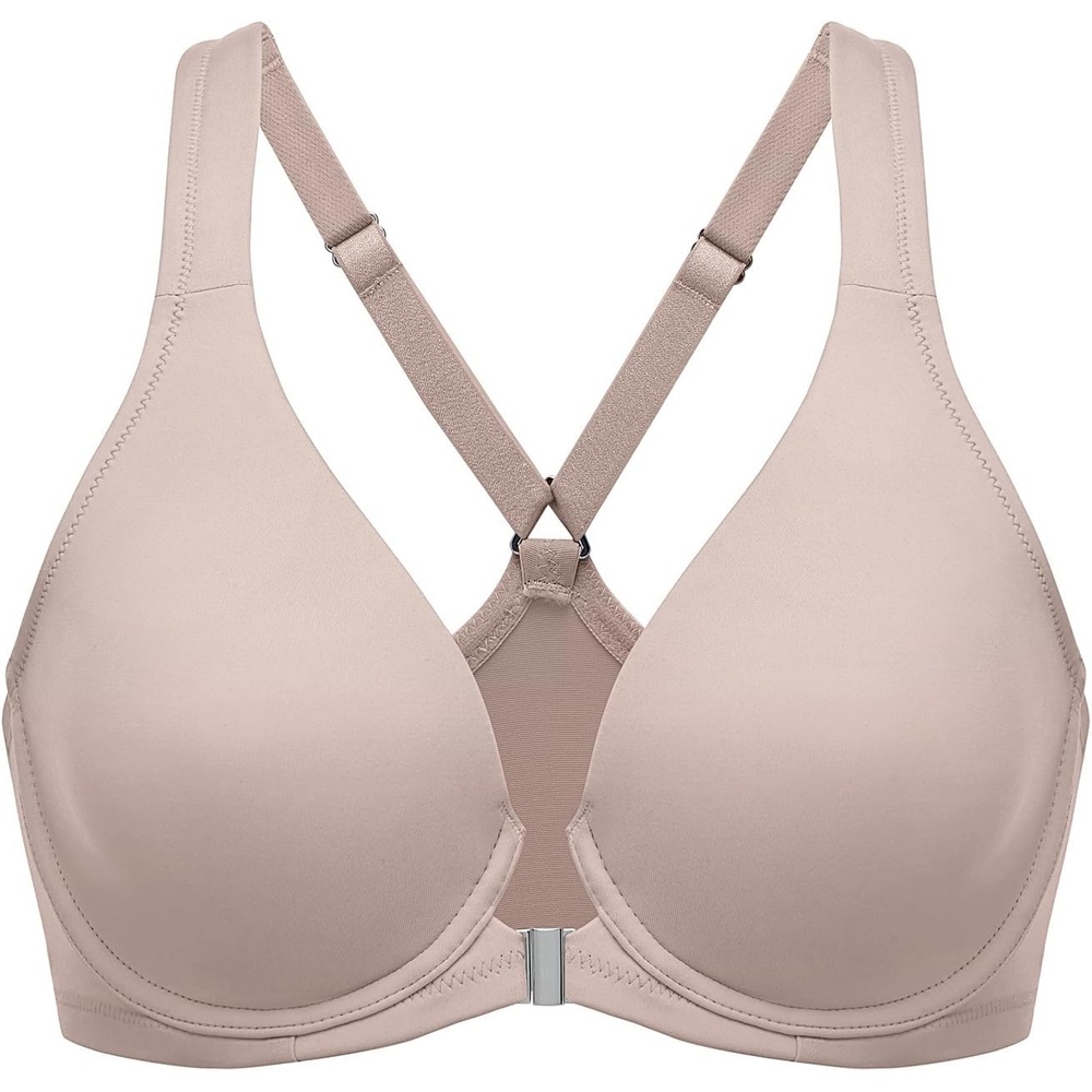image:imageDELIMIRA Womens Front Closure Full Coverage Bras Plus Size Underwire Racerback Supportive Plunge Unlined BraSea Fog