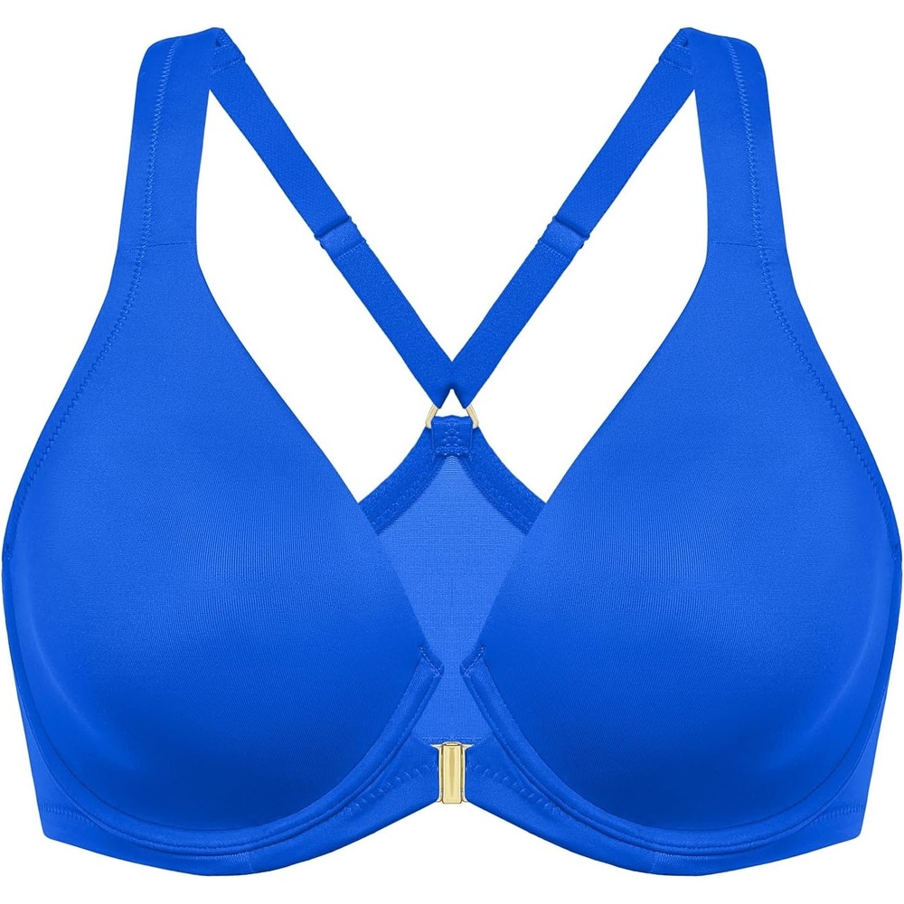 image:imageDELIMIRA Womens Front Closure Full Coverage Bras Plus Size Underwire Racerback Supportive Plunge Unlined BraSparkle Blue