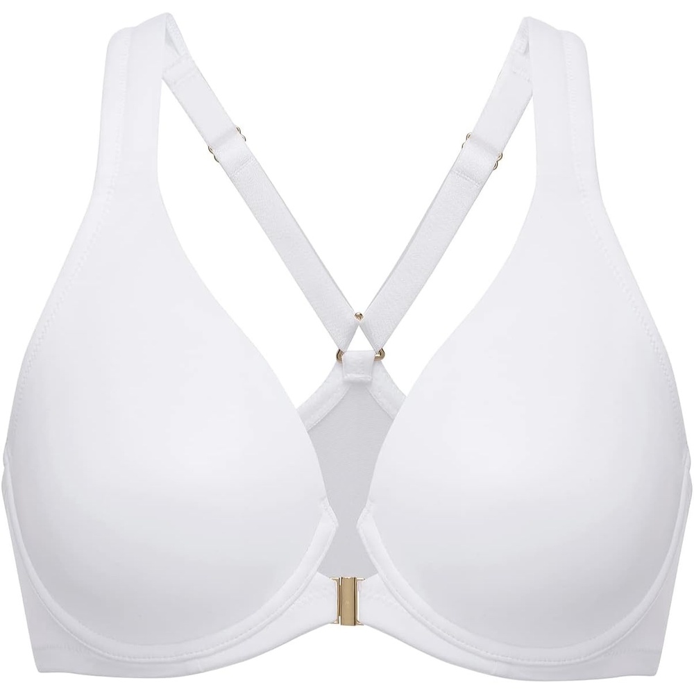image:imageDELIMIRA Womens Front Closure Full Coverage Bras Plus Size Underwire Racerback Supportive Plunge Unlined BraWhite