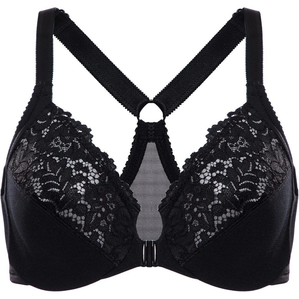 image:imageDELIMIRA Womens Front Closure Plus Size Full Coverage Lace Underwire Racerback BraBlack