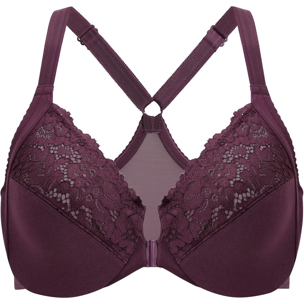 image:imageDELIMIRA Womens Front Closure Plus Size Full Coverage Lace Underwire Racerback BraCurrant