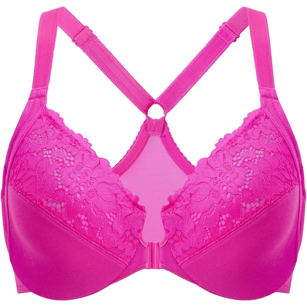 image:imageDELIMIRA Womens Front Closure Plus Size Full Coverage Lace Underwire Racerback BraGlitter Pink