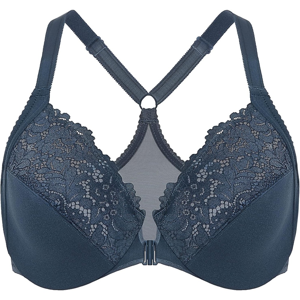 image:imageDELIMIRA Womens Front Closure Plus Size Full Coverage Lace Underwire Racerback BraSargasso