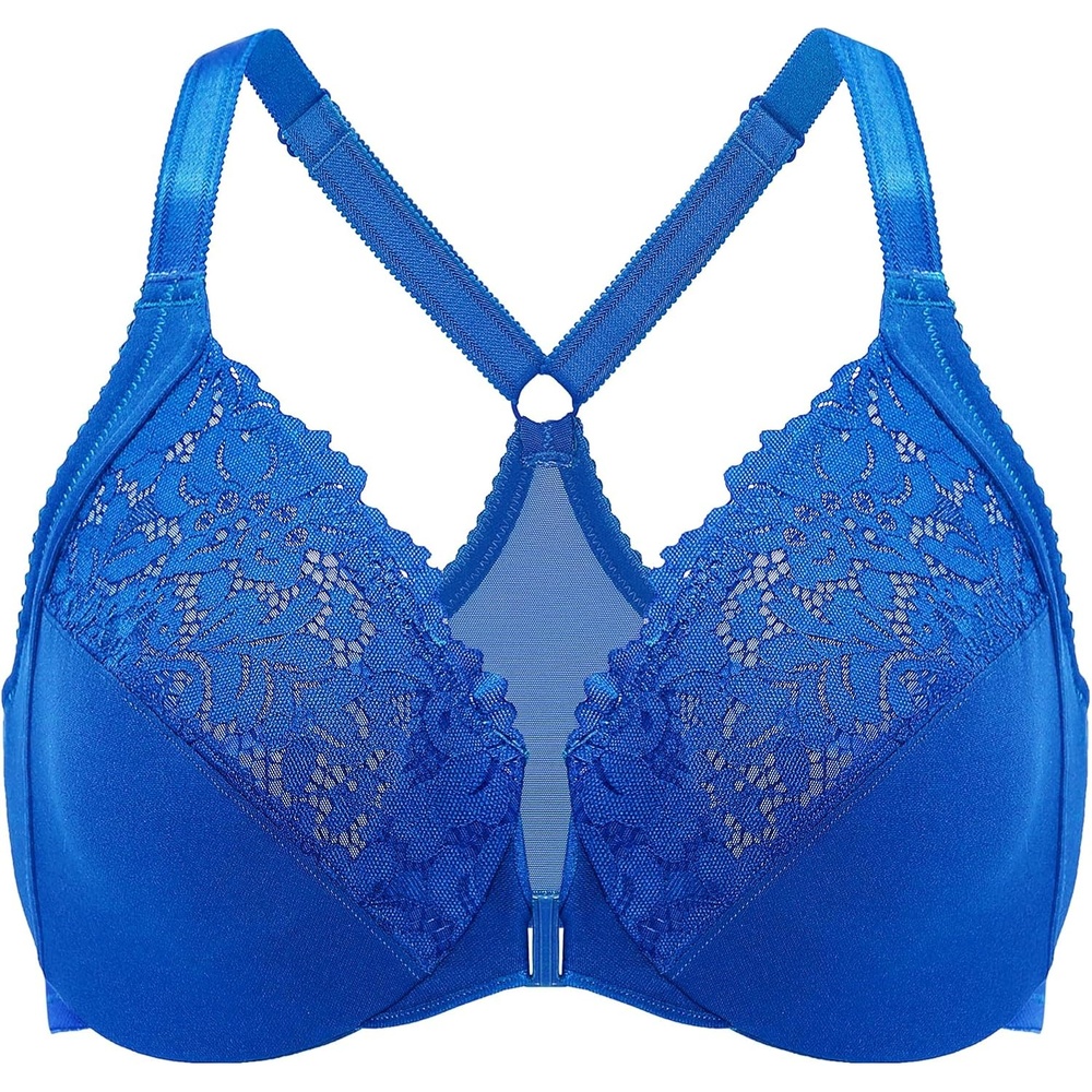 image:imageDELIMIRA Womens Front Closure Plus Size Full Coverage Lace Underwire Racerback BraSparkle Blue