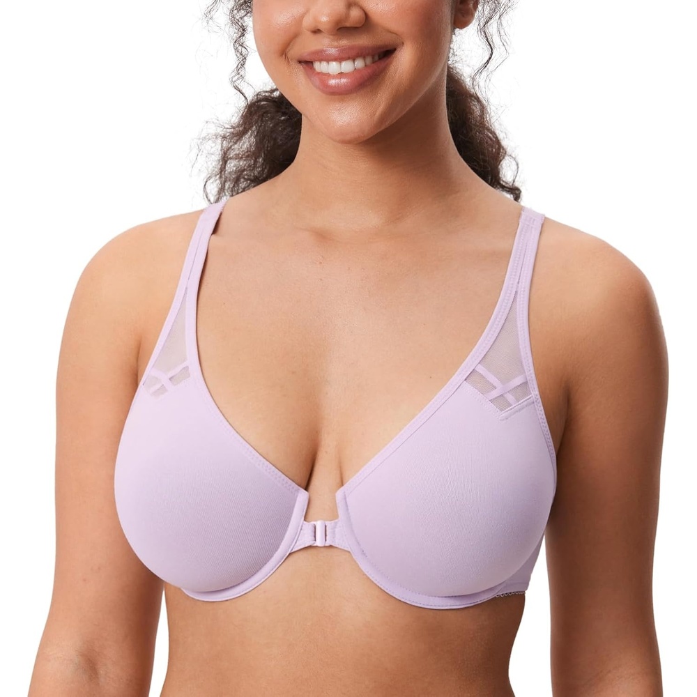 image:imageDELIMIRA Womens Front Closure Racerback Bras Plus Size Full Coverage Supportive Underwire Plunge Unlined BraOrchid Hush