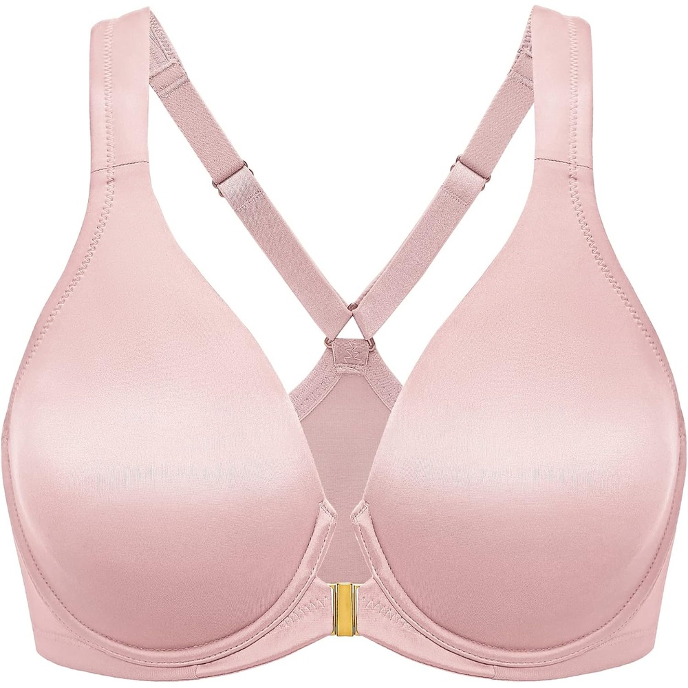 image:imageDELIMIRA Womens Front Closure Racerback Bras Plus Size Full Coverage Underwire Unlined Seamless Plunge BraGentle Rose