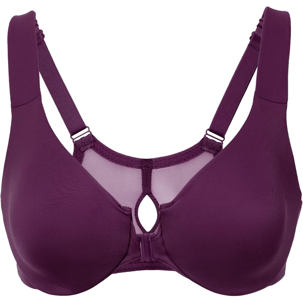 image:imageDELIMIRA Womens Front Closure Racerback Bras Plus Size Underwire Unlined Full Coverage Plunge BrasDeep Plum
