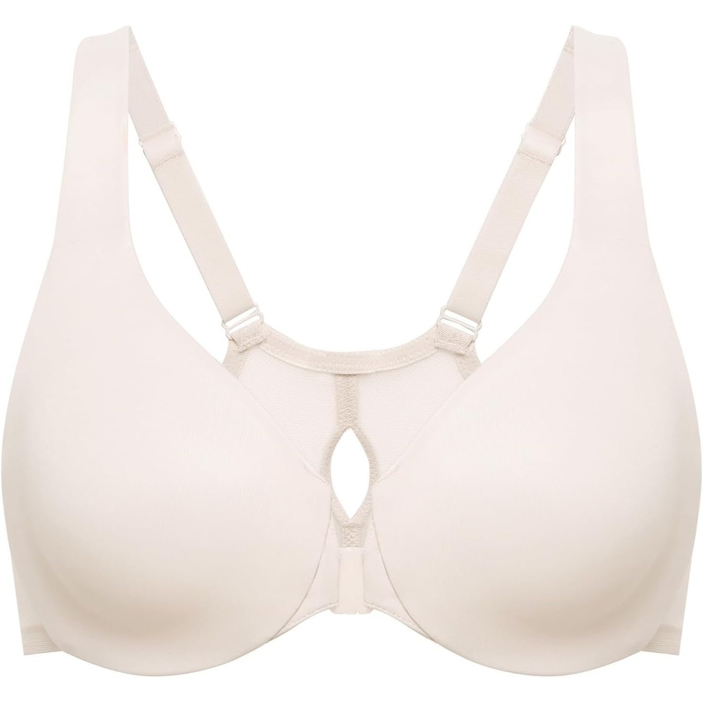 image:imageDELIMIRA Womens Front Closure Racerback Bras Plus Size Underwire Unlined Full Coverage Plunge BrasIvory
