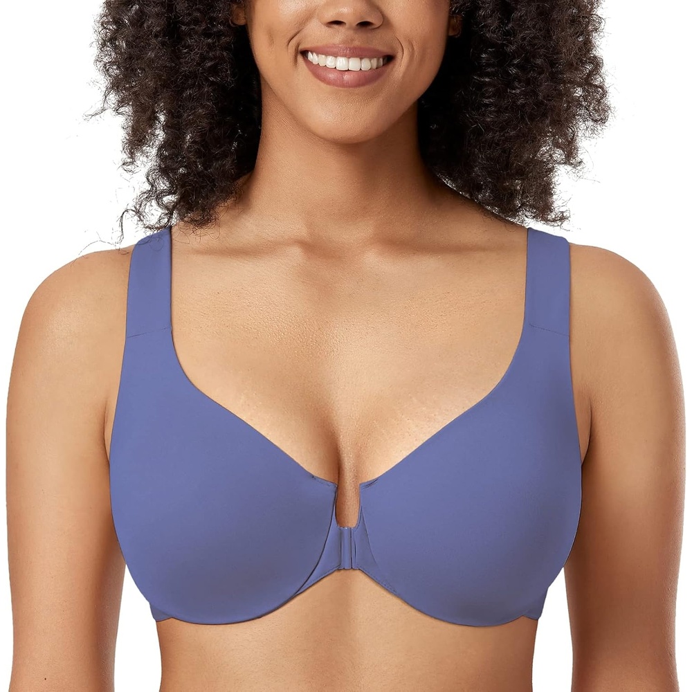 image:imageDELIMIRA Womens Front Closure Racerback Bras Plus Size Underwire Unlined Full Coverage Plunge BrasPersian Blue