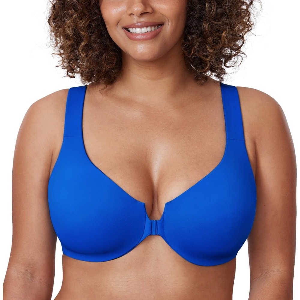 image:imageDELIMIRA Womens Front Closure Racerback Bras Plus Size Underwire Unlined Full Coverage Plunge BrasSparkle Blue