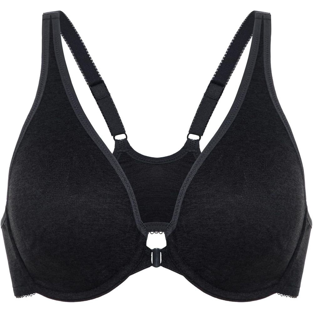 image:imageDELIMIRA Womens Front Closure Racerback Bras Underwire Plus Size Seamless Plunge Comfortable BraDark Heather