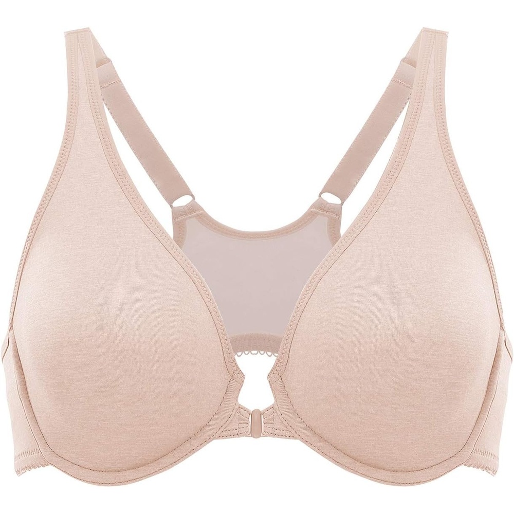 image:imageDELIMIRA Womens Front Closure Racerback Bras Underwire Plus Size Seamless Plunge Comfortable BraOatmeal Heather