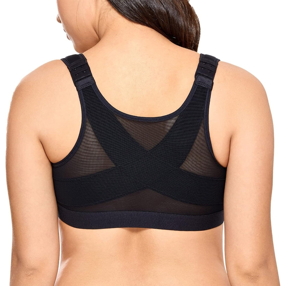 image:imageDELIMIRA Womens Full Coverage Front Closure Wire Free Back Support Posture BraBlack
