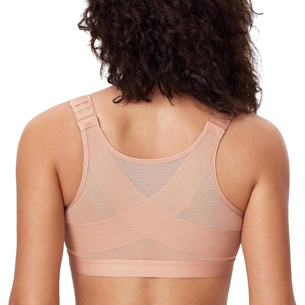 image:imageDELIMIRA Womens Full Coverage Front Closure Wire Free Back Support Posture BraBlush Beige