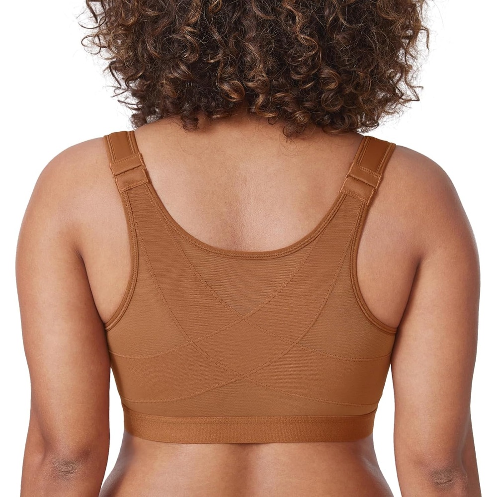 image:imageDELIMIRA Womens Full Coverage Front Closure Wire Free Back Support Posture BraBronze Beige