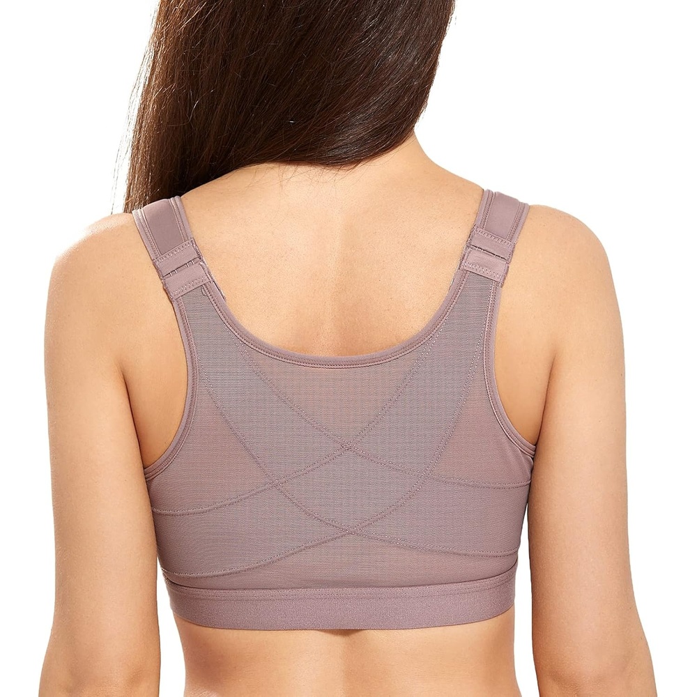 image:imageDELIMIRA Womens Full Coverage Front Closure Wire Free Back Support Posture BraMochaccino