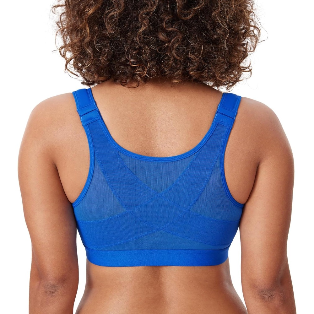 image:imageDELIMIRA Womens Full Coverage Front Closure Wire Free Back Support Posture BraSparkle Blue