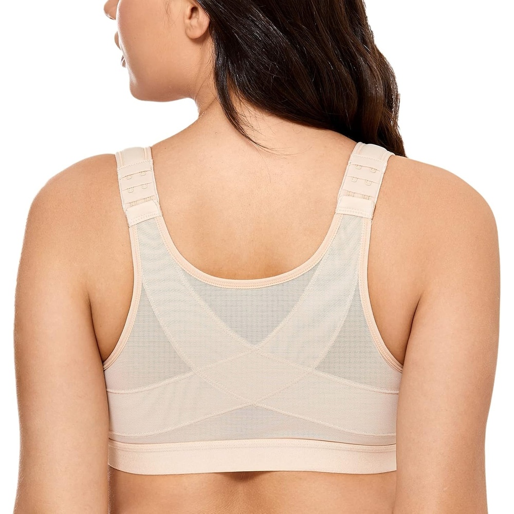 image:imageDELIMIRA Womens Full Coverage Front Closure Wire Free Back Support Posture BraTaupe Tan