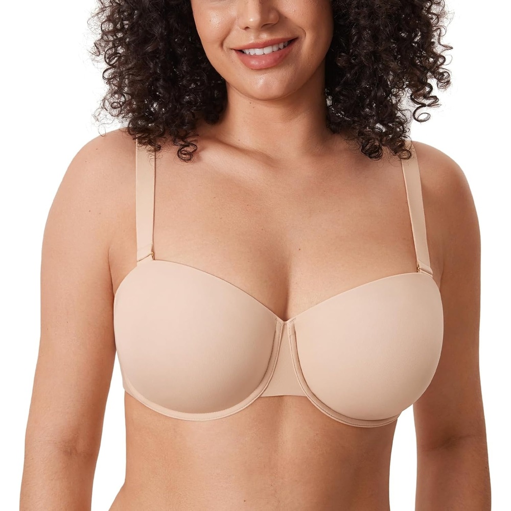 image:imageDELIMIRA Womens Inbarely Plus Balconette Bra Plus Size Full Coverage Seamless Unlined Underwire BrasBeige