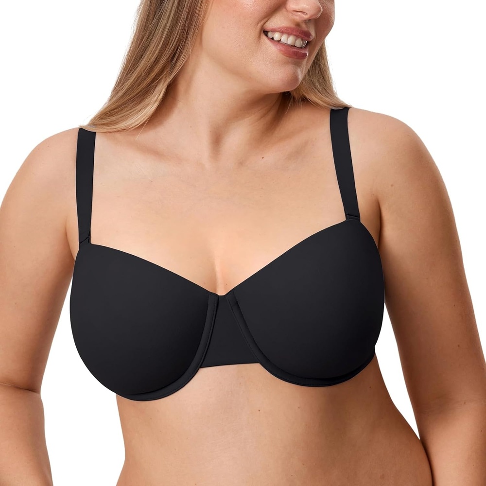 image:imageDELIMIRA Womens Inbarely Plus Balconette Bra Plus Size Full Coverage Seamless Unlined Underwire BrasBlack