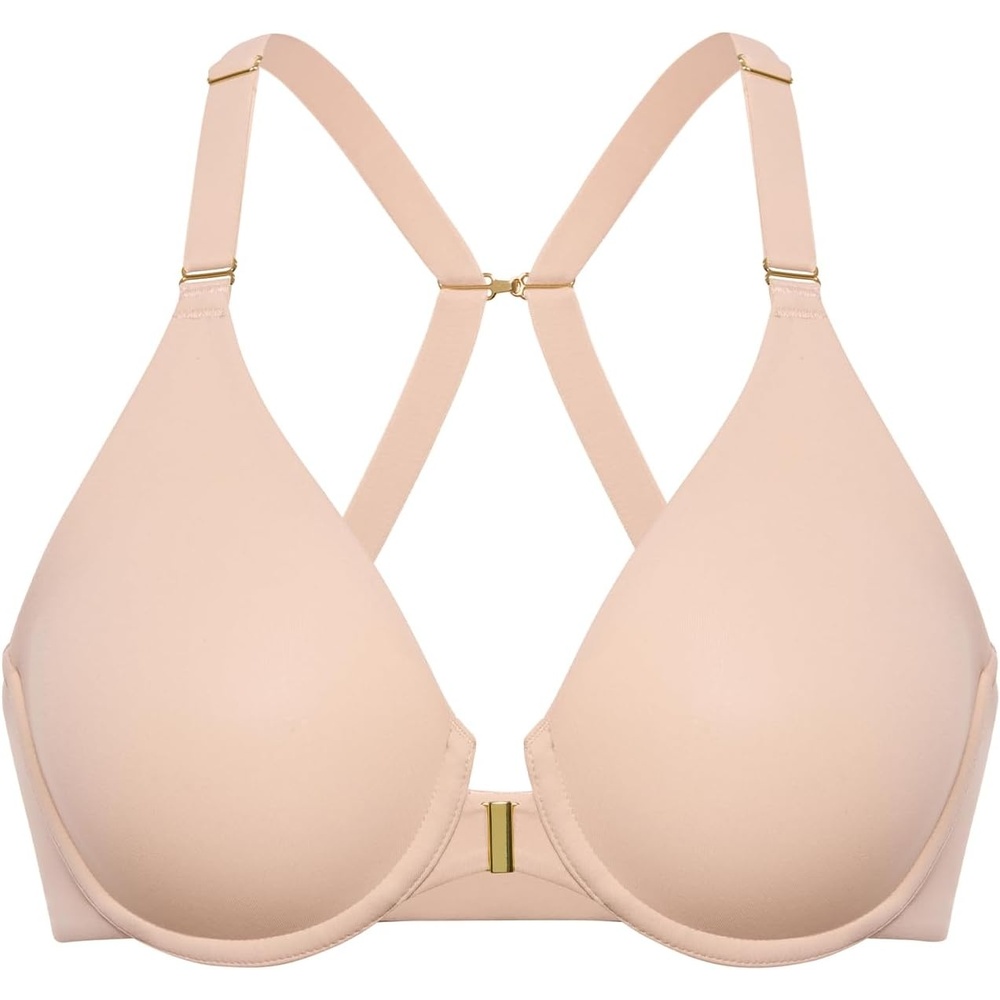 image:imageDELIMIRA Womens Inbarely Plus Front Closure Bras Racerback No Padding Full Coverage Plus Size Underwire BraBeige