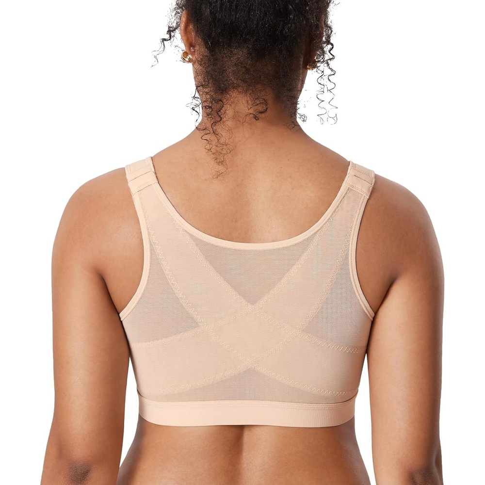 image:imageDELIMIRA Womens Inbarely Plus Posture Bras Front Closure Lightly Padded Plus Size Wireless Full Coverage BraBeige