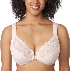 image:imageDELIMIRA Womens Front Closure Bras Plus Size Full Coverage Underwire Unlined Supportive Lace BraCoconut White