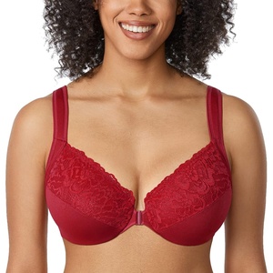 image:imageDELIMIRA Womens Front Closure Bras Plus Size Full Coverage Underwire Unlined Supportive Lace BraDark Red