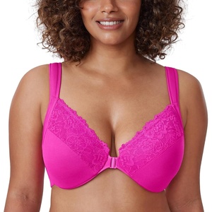 image:imageDELIMIRA Womens Front Closure Bras Plus Size Full Coverage Underwire Unlined Supportive Lace BraGlitter Pink