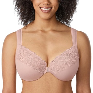 image:imageDELIMIRA Womens Front Closure Bras Plus Size Full Coverage Underwire Unlined Supportive Lace BraRose Smoked