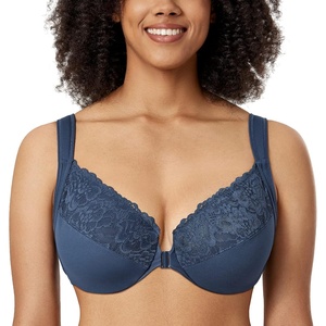 image:imageDELIMIRA Womens Front Closure Bras Plus Size Full Coverage Underwire Unlined Supportive Lace BraSargasso