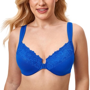 image:imageDELIMIRA Womens Front Closure Bras Plus Size Full Coverage Underwire Unlined Supportive Lace BraSparkle Blue